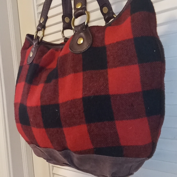 LUCKY BRAND Red/Black Checkered Hobo Bag Purse - Picture 2 of 13